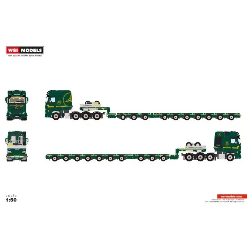 1/50 Thömen MERCEDES-BENZ ACTROS MP5 SLT GIGA SPACE 8X4 MANOOVR WITH 3 AXLE DOLLY - 7 AXLE WSI 01-5225 WSI MODELS