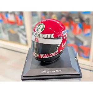 1/5 Casco Niki Lauda 1977 con vetrina E140 CASCHI PILOTI 1/5