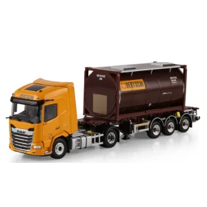 1/50 Bertschi DAF XF SH WITHOUT SKY LIGHTS 4X2 30FT 1 CONTAINER TRAILER - 3 AXLE + 20FT TANK CONTAINER WSI 01-5110 WSI MODELS