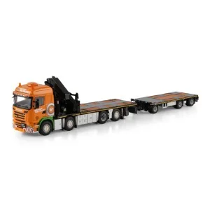 1/50 Holtrop vd Vlist SCANIA STREAMLINE HIGHLINE RIGED FLATBED TRUCK 8X2 TAG AXLE FLATBED TRAILER PALFINGER PK 92002 SH WSI 0...