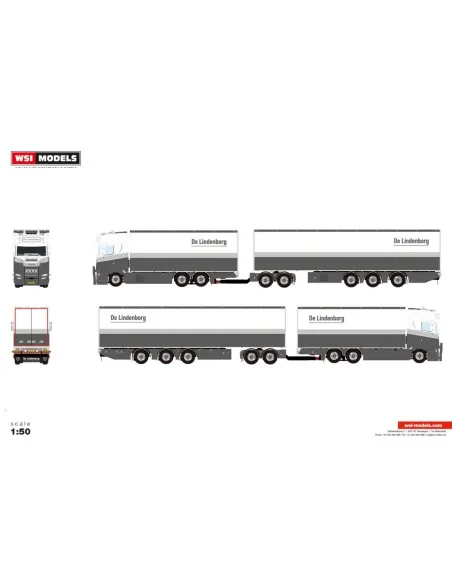 1/50 De Lindenborg SCANIA S HIGHLINE CS20H RIGED REEFER TRUCK 6X2 TAG AXLE REEFER TRAILER - 3 AXLE + LZV DOLLY LOW WSI 01-521...