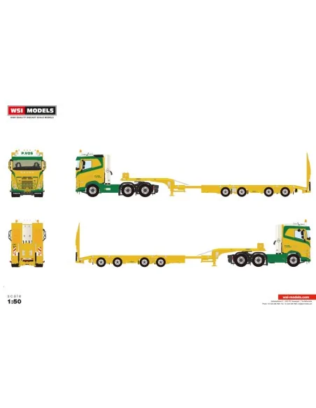 1/50 P. Vos VOLVO FH5 MY2024 SLEEPER CAB 6X2 TWIN STEER SEMI WHEEL WELL LOW LOADER - 4 AXLE WSI 01-5339 WSI MODELS