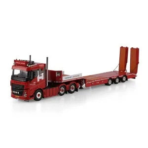 1/50 VOLVO FH AERO SLEEPER CAB 6X2 TAG AXLE SEMI LOW LOADER WITH RAMPS - 3 AXLE Hardeman van Harten WSI 01-4986 WSI MODELS