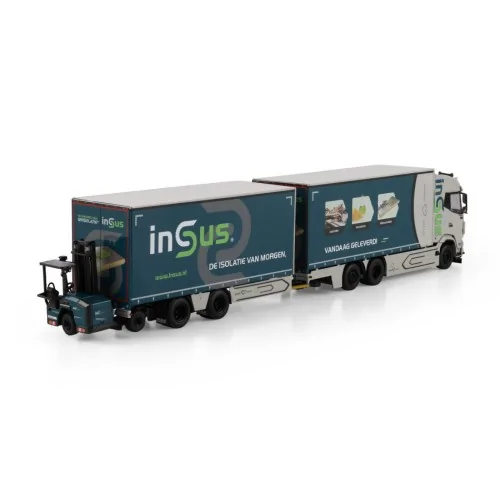1/50 Insus B.V DAF XG RIGED CURTAINSIDE TRUCK 6X2 TAG AXLE RIGED CURTAINSIDE DRAWBAR CENTRE-AXLED TRAILER TRUCK MOUNTED FORKL...