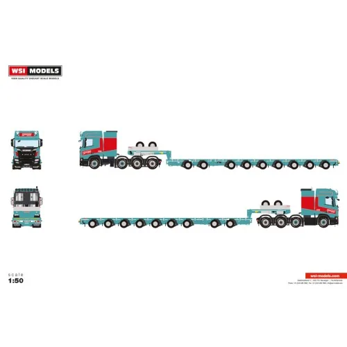 1/50 Gruber SCANIA R HIGHLINE CR20H 8X4 MANOOVR WITH 2 AXLE DOLLY - 7 AXLE WSI 01-5265 WSI MODELS