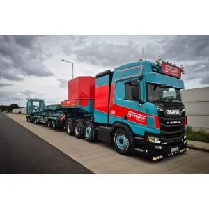 1/50 Gruber SCANIA R HIGHLINE CR20H 8X4 MANOOVR WITH 2 AXLE DOLLY - 7 AXLE WSI 01-5265 WSI MODELS