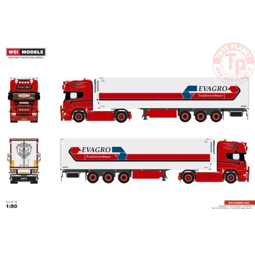 1/50 SCANIA R6 TOPLINE 4X2 REEFER TRAILER - 3 AXLE Evagro WSI 01-4996 WSI MODELS