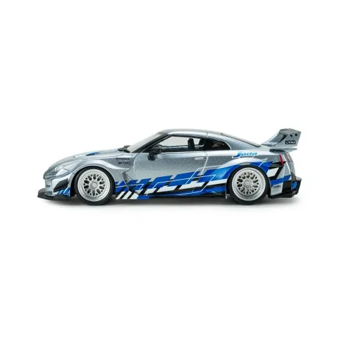 1/43 NISSAN GT-R (R35) LIBERTY WALK SILHOUETTE SILVER AND BLUE S4311211 SOLIDO