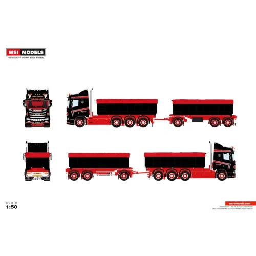 1/50 Anders Lauritzen SCANIA R NORMAL CR20N 8X4 CABLE SYSTEM - 7 AXLE + 2X 15M3 CONTAINER + COVER WSI 01-5185 WSI MODELS