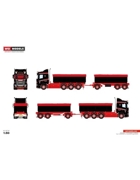 1/50 Anders Lauritzen SCANIA R NORMAL CR20N 8X4 CABLE SYSTEM - 7 AXLE + 2X 15M3 CONTAINER + COVER WSI 01-5185 WSI MODELS