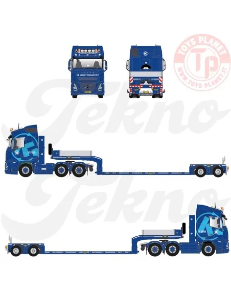 Volvo FH Aero 6x2 trekker met 2-assige Broshuis dieplader De Kreek Transport 1:50 TEKNO 89424 TEKNO