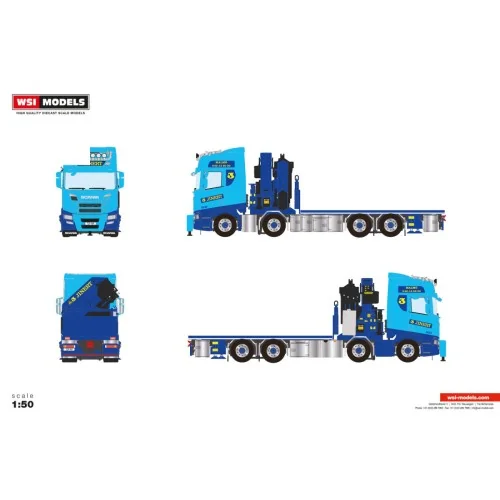 1/50 Jinert SCANIA R HIGHLINE CR20H RIGED FLATBED TRUCK 8X2 TAG AXLE WITH PALFINGER PK 78002 SH + JIB WSI 01-5400 WSI MODELS