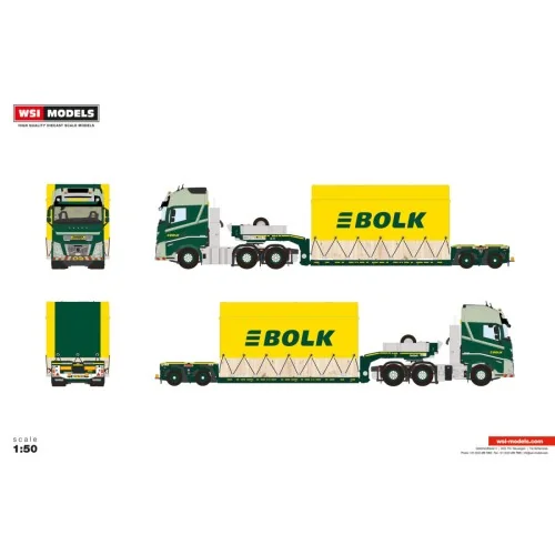 1/50 Bolk VOLVO FH AERO GLOBETROTTER XL 6X2 TWIN STEER EURO PX LOW LOADER - 2 AXLE HIGH WOODEN BOX WITH TOP SEAL WSI 01-5387 ...