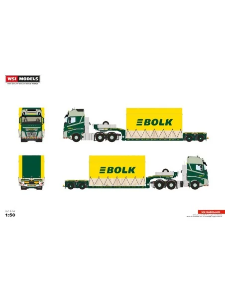 1/50 Bolk VOLVO FH AERO GLOBETROTTER XL 6X2 TWIN STEER EURO PX LOW LOADER - 2 AXLE HIGH WOODEN BOX WITH TOP SEAL WSI 01-5387 ...