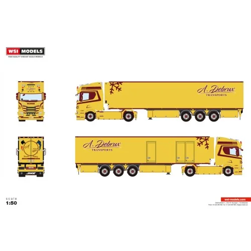 1/50 A. Debrux SCANIA R HIGHLINE CR20H 4X2 REEFER TRAILER - 3 AXLE WSI 01-5258 WSI MODELS