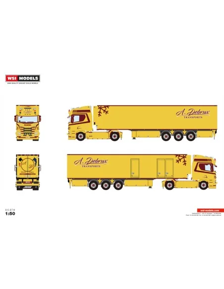 1/50 A. Debrux SCANIA R HIGHLINE CR20H 4X2 REEFER TRAILER - 3 AXLE WSI 01-5258 WSI MODELS