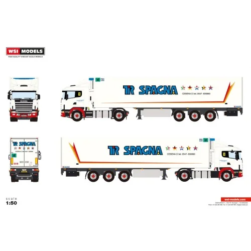1/50 Tirspagna SCANIA 4 SERIES FLAT ROOF 4X2 REEFER TRAILER - 3 AXLE WSI 01-5314 WSI MODELS