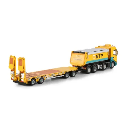 1/50 NTP SCANIA G NORMAL CG17N TIPPER TRUCK 8X2 TAG AXLE LOW LOADER DRAWBAR TRAILER - 4 AXLE WSI 01-4966 WSI MODELS