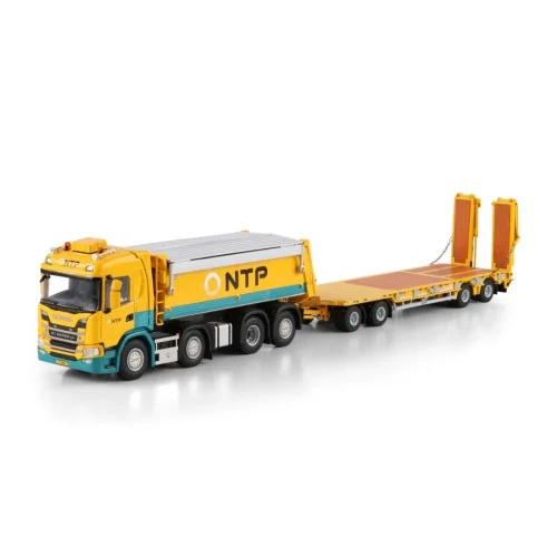 1/50 NTP SCANIA G NORMAL CG17N TIPPER TRUCK 8X2 TAG AXLE LOW LOADER DRAWBAR TRAILER - 4 AXLE WSI 01-4966 WSI MODELS