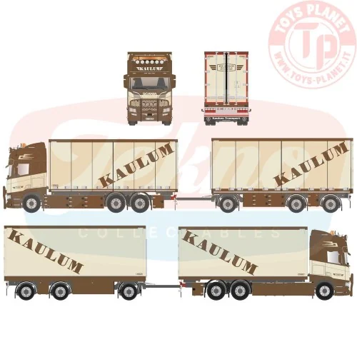 Scania NGR Highline 6x2 motorwagen met 3-assige schamelaanhanger Kaulum Transport TEKNO 89256 TEKNO