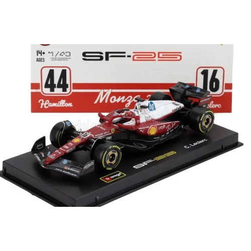 1/43 FERRARI F1 SF-25 N 16 MONZA ITALY GP 2025 CHARLES LECLERC - NIKI LAUDA 50th ANNIVERSARY WORLD CHAMPION CON VETRINA E PIL...