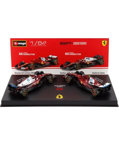 1/64 FERRARI SET F1 2X SF-25 TEAM SCUDERIA FERRARI HP N 44 SEASON 2025 LEWIS HAMILTON + MONZA ITALY GP 2025 - CON VETRINA BUR... 1/64 FERRARI SET F1 2X SF-25 TEAM SCUDERIA FERRARI HP N 44 SEASON 2025 LEWIS HAMILTON + MONZA ITALY GP 2025 - CON VETRINA BUR...