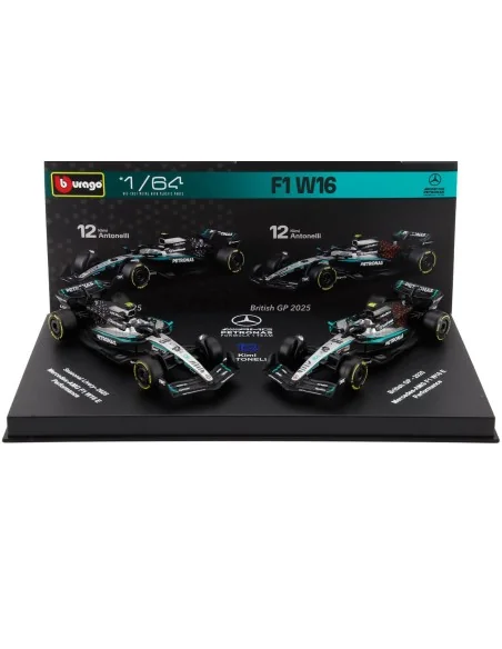 1/64 MERCEDES GP SET F1 2X W16 TEAM AMG PETRONAS MOTORSPORT N 12 SEASON 2025 ANDREA KIMI ANTONELLI + BRITISH GP 2025 CON VETR...