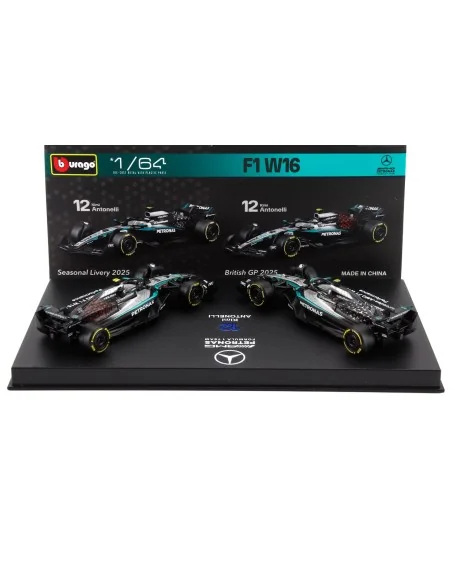 1/64 MERCEDES GP SET F1 2X W16 TEAM AMG PETRONAS MOTORSPORT N 12 SEASON 2025 ANDREA KIMI ANTONELLI + BRITISH GP 2025 CON VETR...
