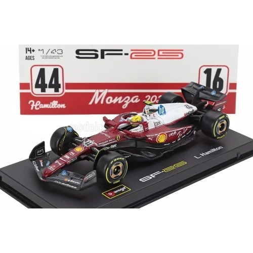 1/43 FERRARI F1 SF-25 N 44 MONZA ITALY GP 2025 LEWIS HAMILTON - NIKI LAUDA 50th ANNIVERSARY WORLD CHAMPION CON PILOTA E VETRI...