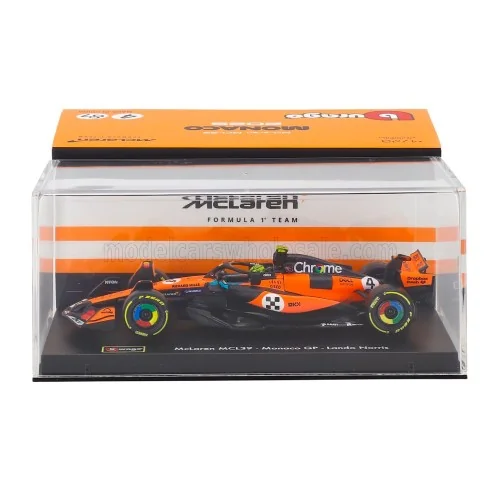 1/43 McLAREN F1 MCL39 TEAM MCLAREN N 4 WORLD CHAMPION WINNER MONACO GP 2025 LANDO NORRIS CON PILOTA E VETRINA BURAGO 18-38249...