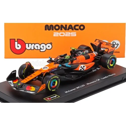 1/43 McLAREN F1 MCL39 TEAM MCLAREN N 4 WORLD CHAMPION WINNER MONACO GP 2025 LANDO NORRIS CON PILOTA E VETRINA BURAGO 18-38249...