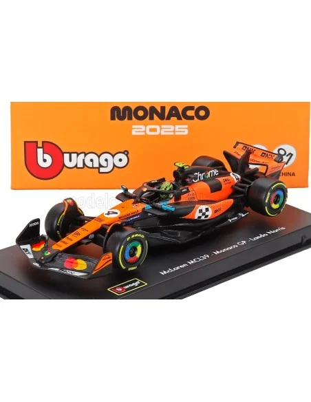 1/43 McLAREN F1 MCL39 TEAM MCLAREN N 4 WORLD CHAMPION WINNER MONACO GP 2025 LANDO NORRIS CON PILOTA E VETRINA BURAGO 18-38249...