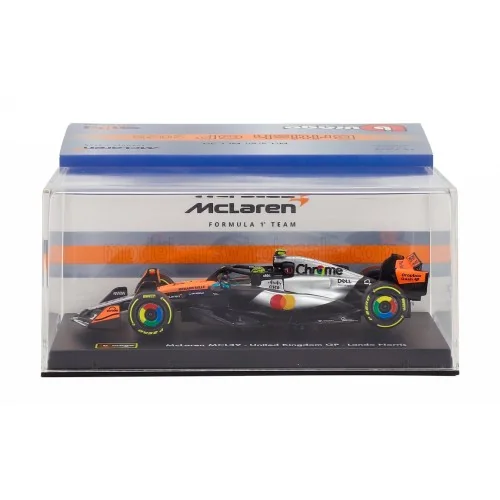 1/43 McLAREN F1 MCL39 TEAM MCLAREN N 4 WORLD CHAMPION WINNER SILVERSTONE BRITISH GP 2025 LANDO NORRIS CON PILOTA E VETRINA BU...