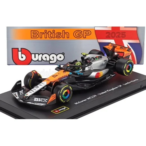 1/43 McLAREN F1 MCL39 TEAM MCLAREN N 4 WORLD CHAMPION WINNER SILVERSTONE BRITISH GP 2025 LANDO NORRIS CON PILOTA E VETRINA BU...