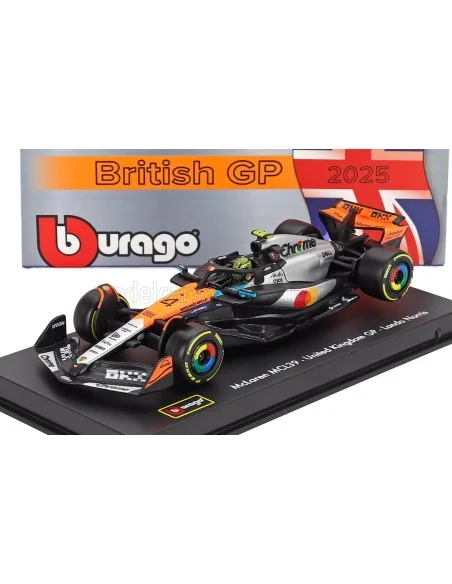 1/43 McLAREN F1 MCL39 TEAM MCLAREN N 4 WORLD CHAMPION WINNER SILVERSTONE BRITISH GP 2025 LANDO NORRIS CON PILOTA E VETRINA BU...