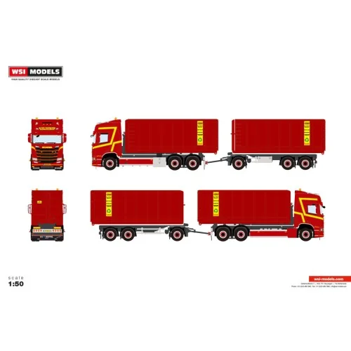 1/50 Top Trans b.v. SCANIA R HIGHLINE CR20H 6X2 TAG AXLE RIGED TRUCK DRAWBAR WITH HOOKLIFT SYSTEM - 3 AXLE + 2X 40M3 CONTAINE...