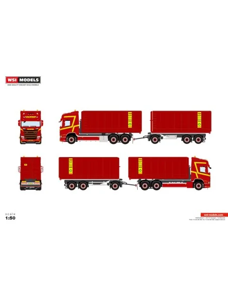 1/50 Top Trans b.v. SCANIA R HIGHLINE CR20H 6X2 TAG AXLE RIGED TRUCK DRAWBAR WITH HOOKLIFT SYSTEM - 3 AXLE + 2X 40M3 CONTAINE...